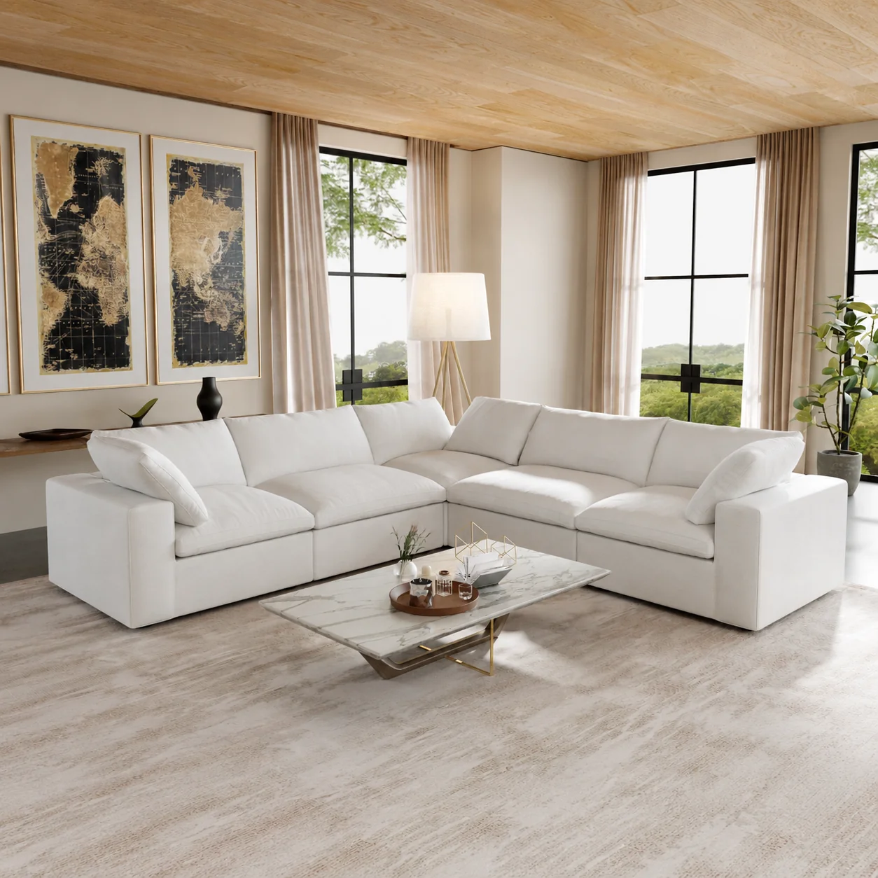 Ascend Forma white corner sectional with slipcovers